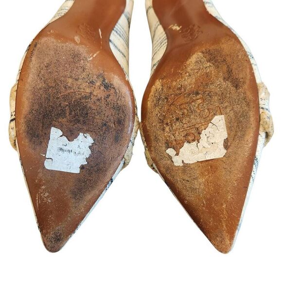 Tory Burch Heels Pumps 8 Leno Pump Nate Tweed Wheat Beige Boho - Picture 6 of 6